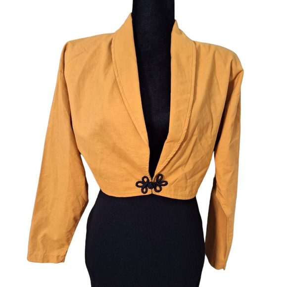 Vintage 80s Cropped Mustard Yellow Power Jacket Women Medium - Picture 8 of 9